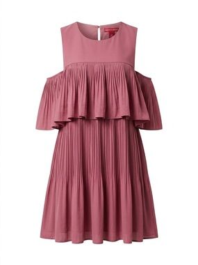 Saks Fifth Avenue Pleated Ruffle Dress in Romantic Dusty Rose Cold-Shoulder L